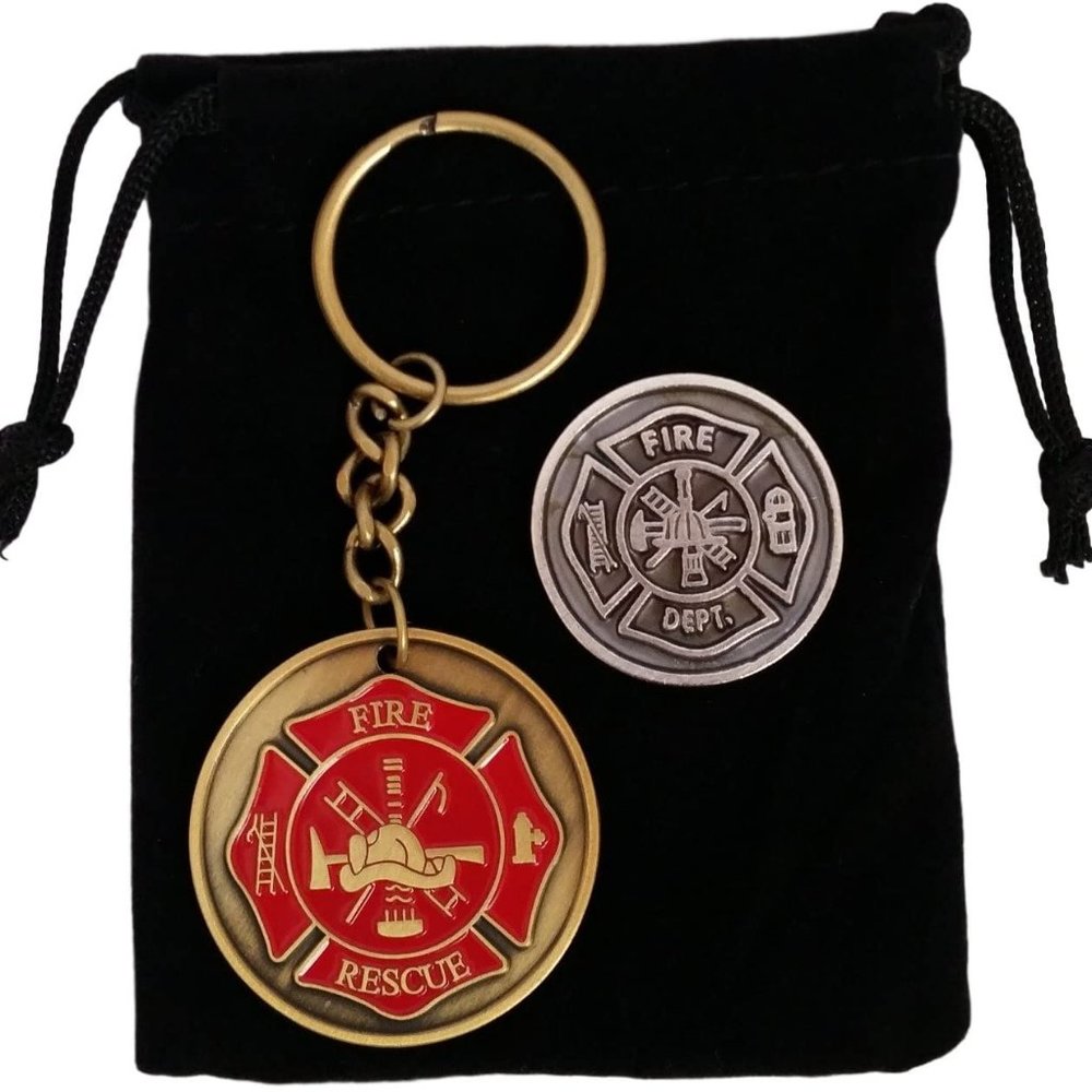 Gifts for Firefighter -Key Chain Prayer Coin Cross